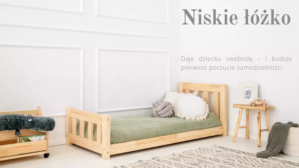 niskie łóżko drewniane